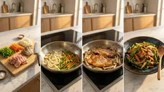 ほんだし+醤油で味が決まる:ピーマンと豚肉の和風炒め(しめじ入り)