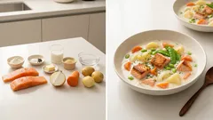 ごろっと野菜と鮭のクリームシチュー:牛乳でなめらか、子どもも食べやすい味に